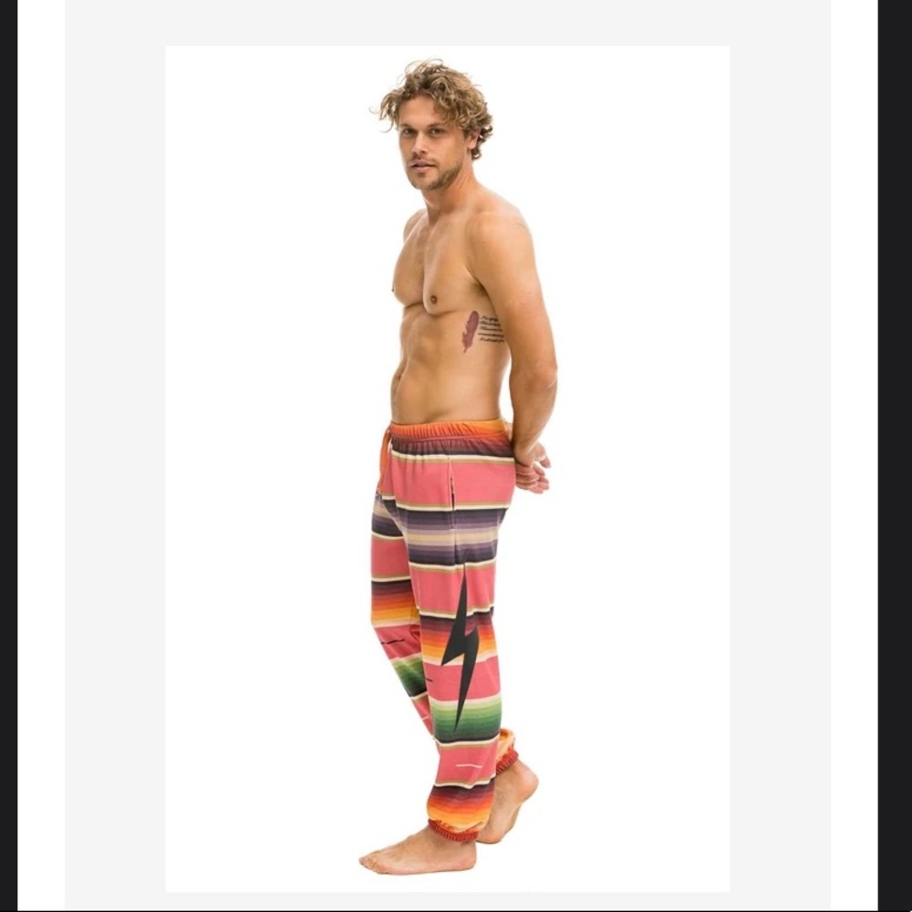 ❌SOLD❌  NWT Aviator Nation Men’s SERAPE BOLT STITCH SWEATPANTS - PINK size XXL